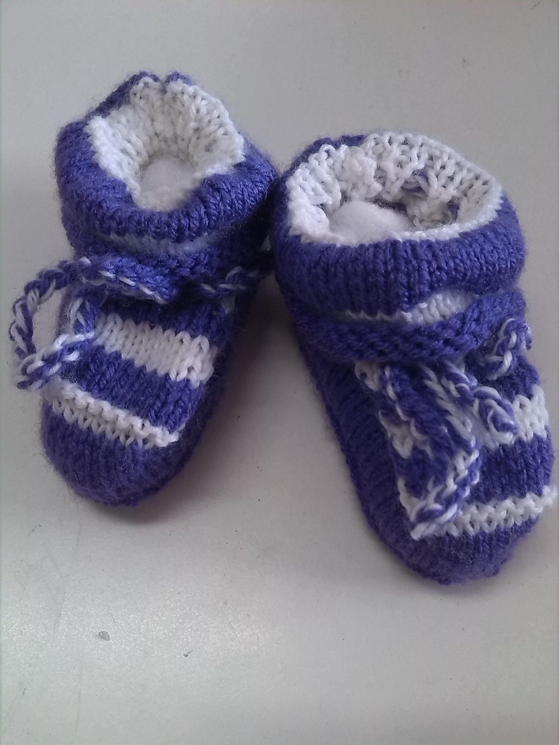 Hand Knitted Purple and White Booties - Freemantle colours